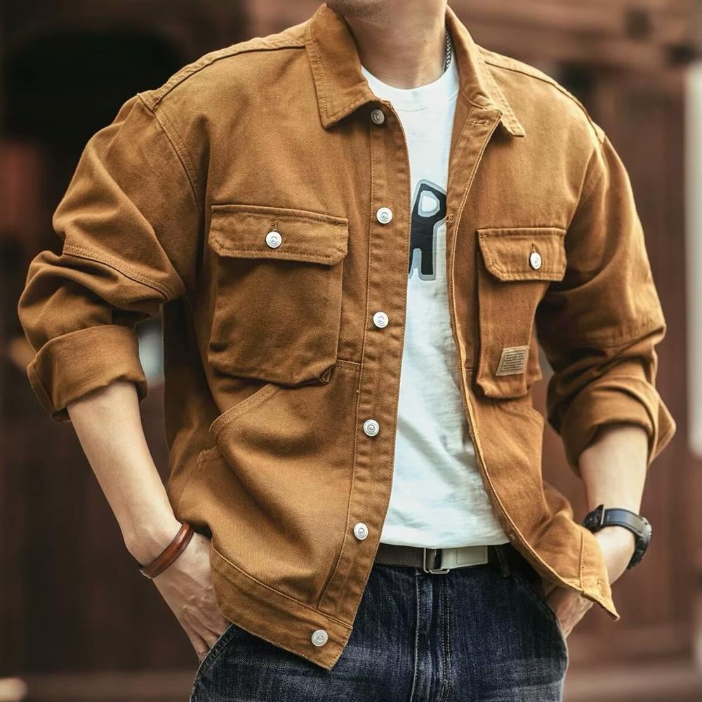 Hunting Outdoor Brand - Giacca in Denim Stile Americano Retrò